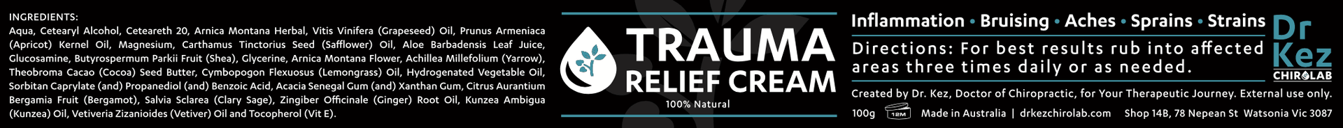 Trauma Relief Cream - Pain Relief Lotion Homeopathic DUO Pack - Dr Kez Chirolab