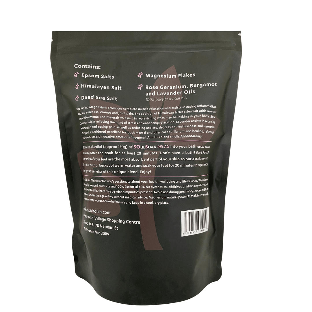 SoulSoak RELAX Magnesium Bath - 900g - Dr Kez Chirolab 