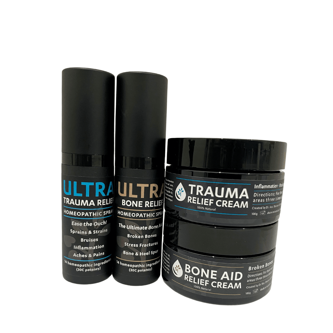 Trauma Relief & Bone Aid Homeopathic Pain Relief Quad Pack - Dr Kez Chirolab